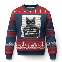 Funny Cat Mugshot Ugly Christmas Sweater In My Defense I Was Left Unsupervised