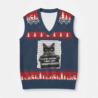 Funny Cat Mugshot V-Neck Knit Sweater Vest In My Defense I Was Left Unsupervised