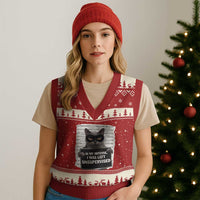 Funny Cat Mugshot V-Neck Knit Sweater Vest In My Defense I Was Left Unsupervised