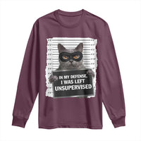 Funny Cat Mugshot Long Sleeve Shirt In My Defense I Was Left Unsupervised