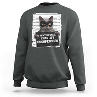 Funny Cat Mugshot Sweatshirt In My Defense I Was Left Unsupervised