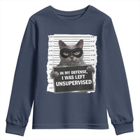 Funny Cat Mugshot Youth Sweatshirt In My Defense I Was Left Unsupervised