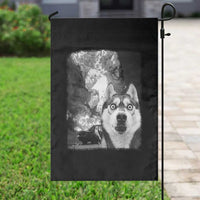 Funny Husky Chaos Garden Flag Cool Dog Selfie With Burning Car