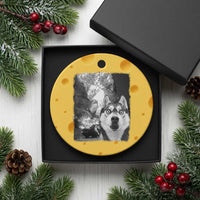 Funny Husky Chaos Ceramic Ornament Cool Dog Selfie With Burning Car