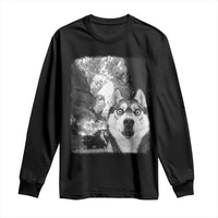 Funny Husky Chaos Long Sleeve Shirt Cool Dog Selfie With Burning Car