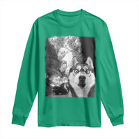 Funny Husky Chaos Long Sleeve Shirt Cool Dog Selfie With Burning Car