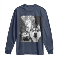 Funny Husky Chaos Long Sleeve Shirt Cool Dog Selfie With Burning Car