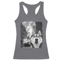 Funny Husky Chaos Racerback Tank Top Cool Dog Selfie With Burning Car