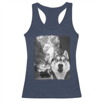 Funny Husky Chaos Racerback Tank Top Cool Dog Selfie With Burning Car