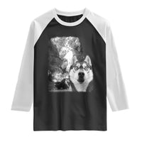 Funny Husky Chaos Raglan Shirt Cool Dog Selfie With Burning Car
