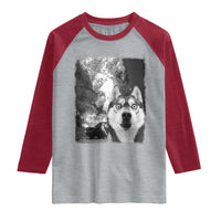 Funny Husky Chaos Raglan Shirt Cool Dog Selfie With Burning Car