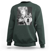Funny Husky Chaos Sweatshirt Cool Dog Selfie With Burning Car