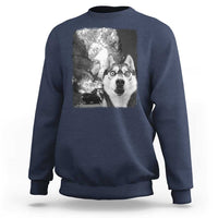 Funny Husky Chaos Sweatshirt Cool Dog Selfie With Burning Car