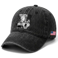 Funny Husky Chaos Washed Cotton Baseball Cap Cool Dog Selfie With Burning Car