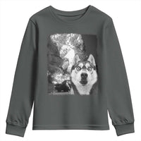 Funny Husky Chaos Youth Sweatshirt Cool Dog Selfie With Burning Car