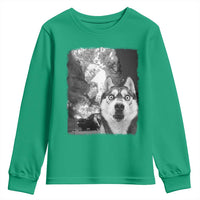 Funny Husky Chaos Youth Sweatshirt Cool Dog Selfie With Burning Car