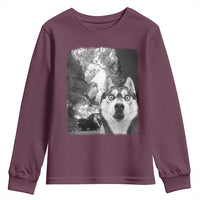 Funny Husky Chaos Youth Sweatshirt Cool Dog Selfie With Burning Car