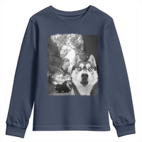 Funny Husky Chaos Youth Sweatshirt Cool Dog Selfie With Burning Car