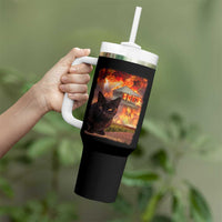 Funny Crazy Cat Selfie Tumbler With Handle Bad Kitty Chaos Humor Graphic