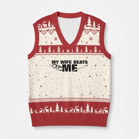 Funny Sarcastic Husband V-Neck Knit Sweater Vest My Wife Beats Me