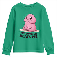 Funny Raunchy Meme My Owner Beats Me Youth Sweatshirt Sarcastic Adult Gag Gift