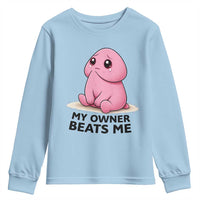 Funny Raunchy Meme My Owner Beats Me Youth Sweatshirt Sarcastic Adult Gag Gift