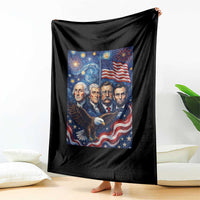 USA Presidents Mount Rushmore Throw Blanket Starry Night Inspired Art