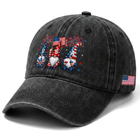 Red White Blue Gnomes Fireworks Washed Cotton Baseball Cap Patriotic 4th Of July