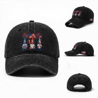 Red White Blue Gnomes Fireworks Washed Cotton Baseball Cap Patriotic 4th Of July