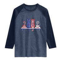 Red White And Blue Cute Cats Raglan Shirt Patriotic Pet Lover