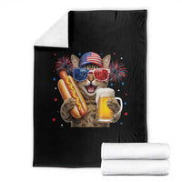 Beer And Hotdog Cat Throw Blanket Fourth Of July Celebration