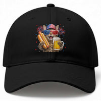 Beer And Hotdog Cat Baseball Cap Fourth Of July Celebration