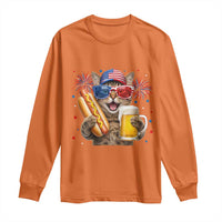 Beer And Hotdog Cat Long Sleeve Shirt Fourth Of July Celebration