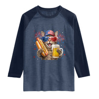 Beer And Hotdog Cat Raglan Shirt Fourth Of July Celebration
