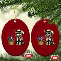 Patriotic Cowboy Cat Ceramic Ornament 4th Of July Fireworks Celebration