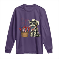 Patriotic Cowboy Cat Long Sleeve Shirt 4th Of July Fireworks Celebration