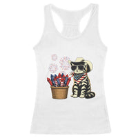 Patriotic Cowboy Cat Racerback Tank Top 4th Of July Fireworks Celebration