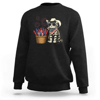 Patriotic Cowboy Cat Sweatshirt 4th Of July Fireworks Celebration