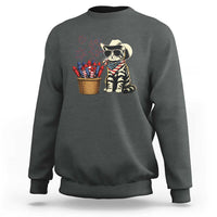 Patriotic Cowboy Cat Sweatshirt 4th Of July Fireworks Celebration