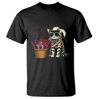 Patriotic Cowboy Cat T Shirt 4th Of July Fireworks Celebration
