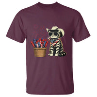 Patriotic Cowboy Cat T Shirt 4th Of July Fireworks Celebration