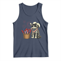 Patriotic Cowboy Cat Tank Top 4th Of July Fireworks Celebration