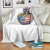 Funny Black Cats Eat Ramen Throw Blanket American Flag 4th Of July