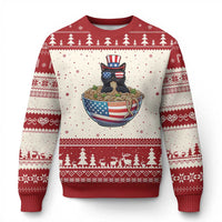 Funny Black Cats Eat Ramen Ugly Christmas Sweater American Flag 4th Of July