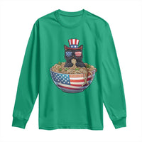 Funny Black Cats Eat Ramen Long Sleeve Shirt American Flag 4th Of July