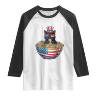Funny Black Cats Eat Ramen Raglan Shirt American Flag 4th Of July