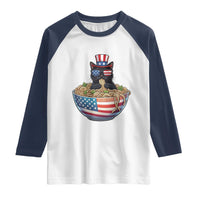 Funny Black Cats Eat Ramen Raglan Shirt American Flag 4th Of July