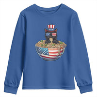 Funny Black Cats Eat Ramen Youth Sweatshirt American Flag 4th Of July