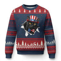 Funny Black Cat With Uncle Sam Hat Ugly Christmas Sweater Patriotic Pet Lover