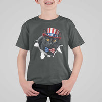 Funny Black Cat With Uncle Sam Hat T Shirt For Kid Patriotic Pet Lover